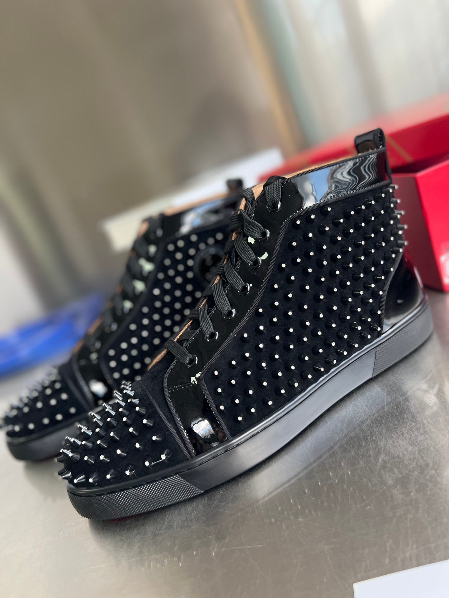 High-Top Black Diamond Studded Sneakers - draft
