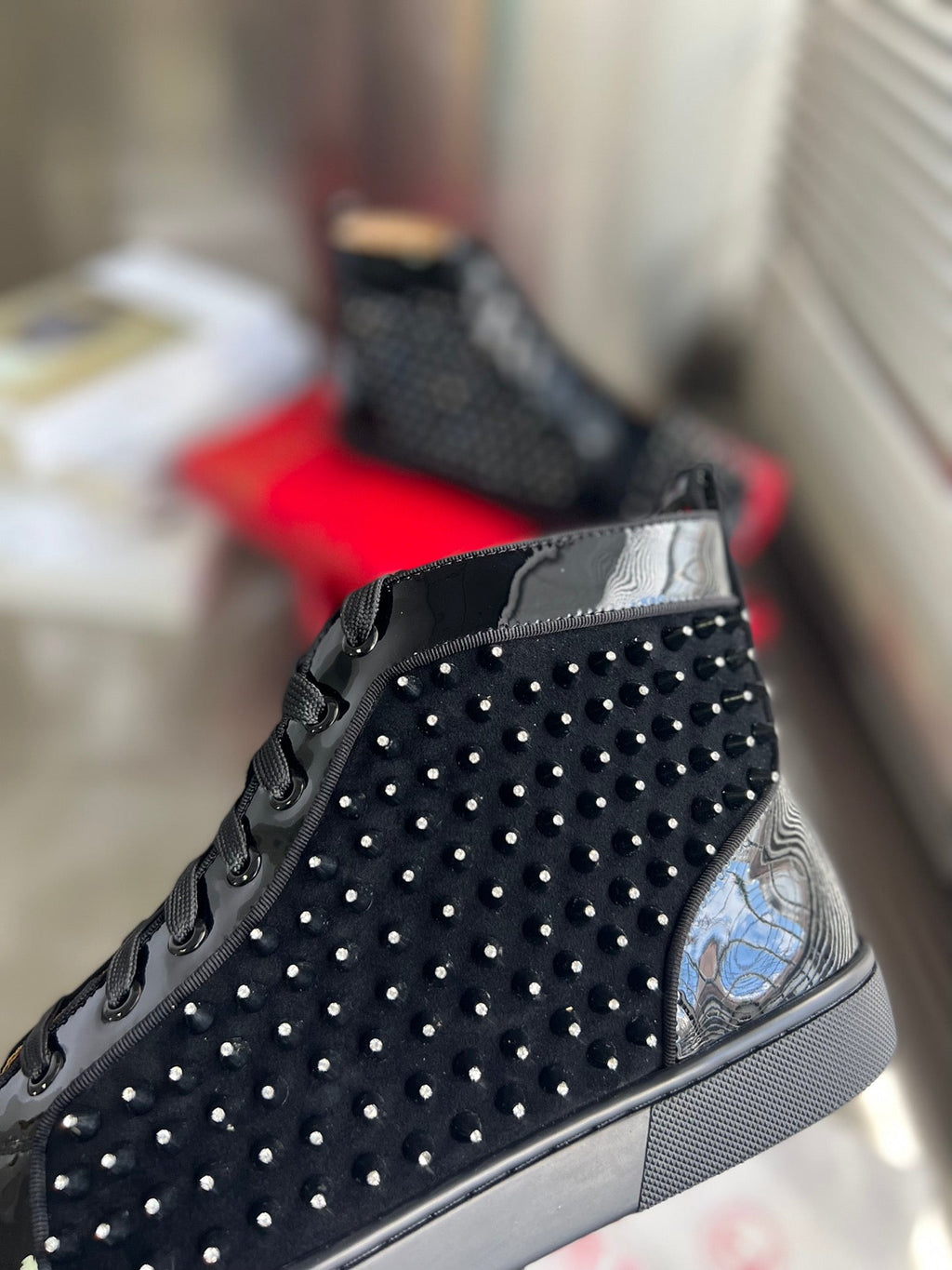 High-Top Black Diamond Studded Sneakers - draft