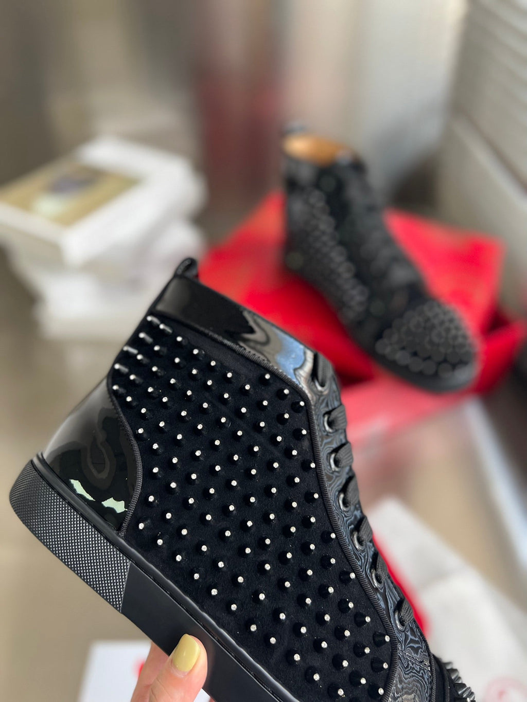 High-Top Black Diamond Studded Sneakers - draft