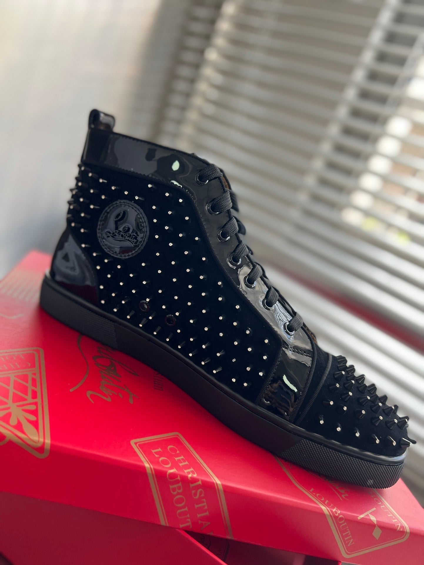 High-Top Black Diamond Studded Sneakers - draft