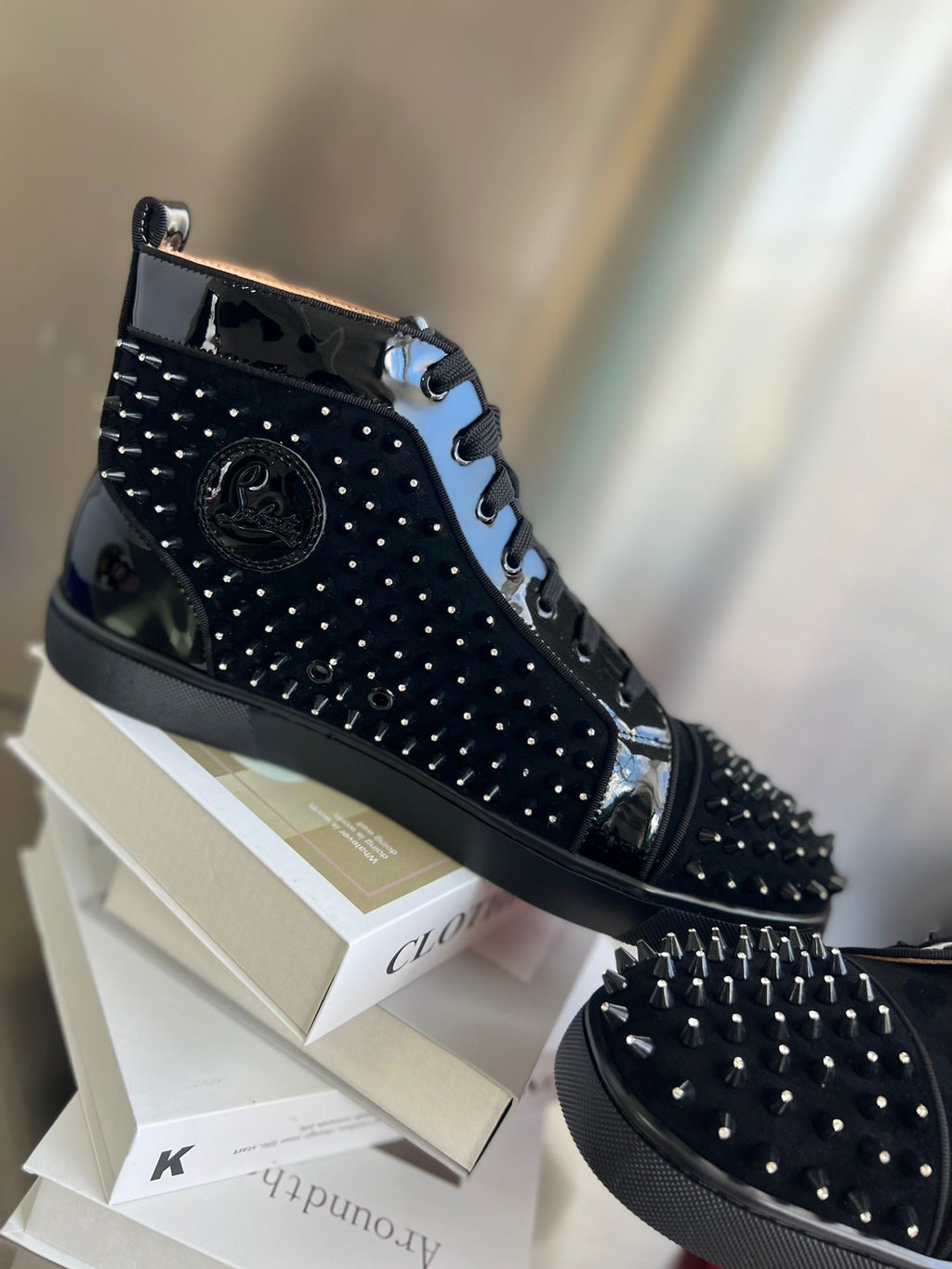 High-Top Black Diamond Studded Sneakers - draft