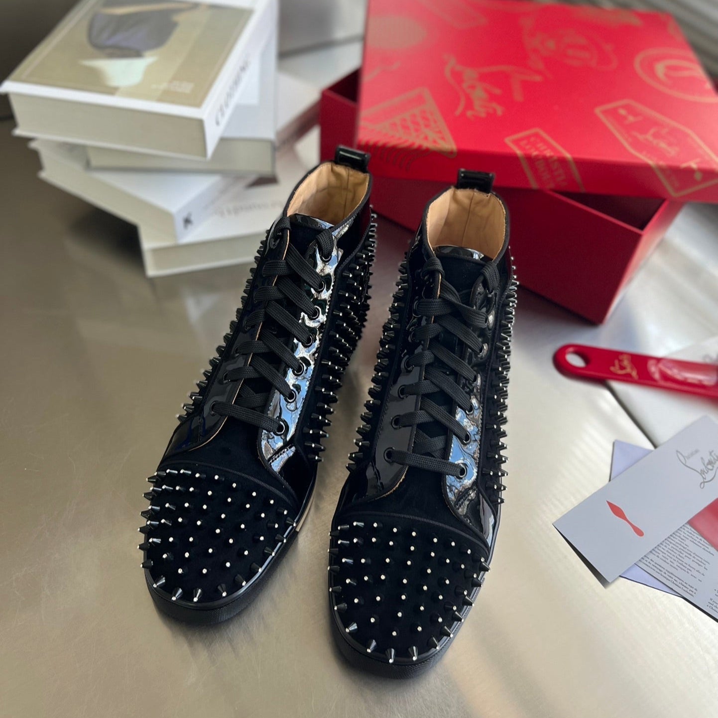 High-Top Black Diamond Studded Sneakers - draft