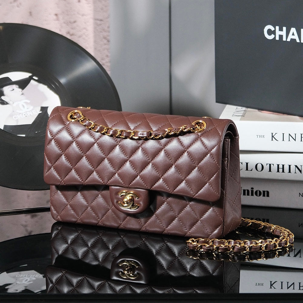Classic Double Flap Bag – Coffee Brown (20cm / 25cm) - draft